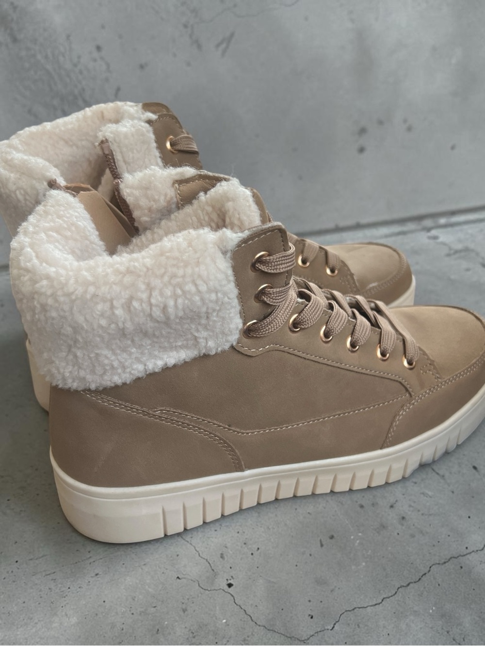 Women's Taupe Faux-Shearling High-Top Sneakers